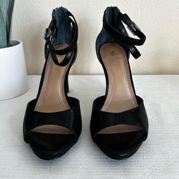 New Style&Co. Black Reptile Texture Ankle Strap Gigh Heel Sandals Women’s 8.5M - Picture 4 of 10